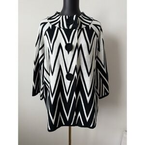 John Paul Richard Black/White Chevron Patterned Sweater Cardigan 1X Plus NWOT